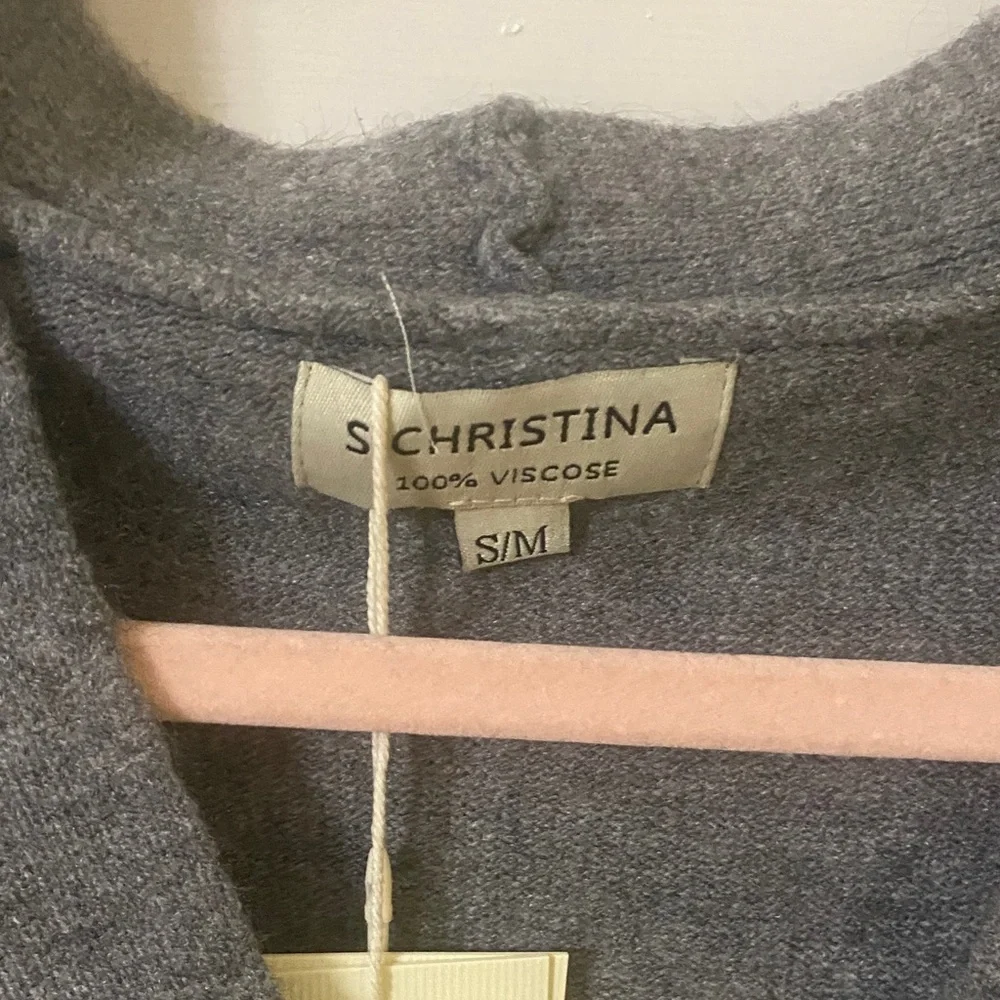 Christina Gray Ruffle Shoulder Cardigan Sweater Gold Pearl Buttons Size S/M